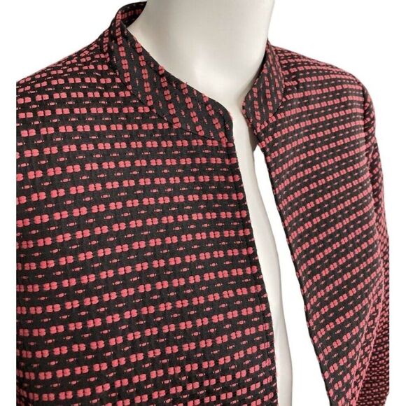 Anne Klein Menswear Blazer Women's 2 XS Black Red Open-Front Mandarin Collar NWT - Picture 3 of 16